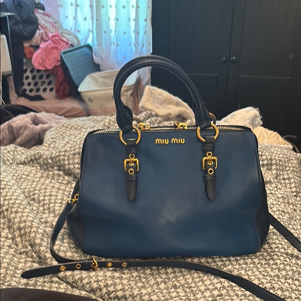 Miu Miu Blue Handbag/bag with Gold Hardware